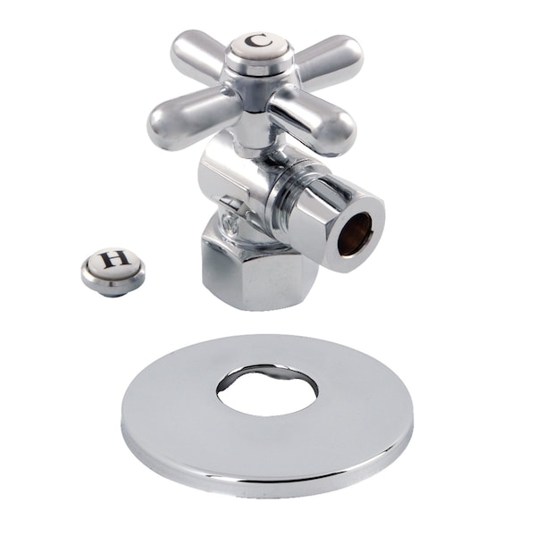 1/2" FIP X 3/8" OD Comp Quarter-Turn Angle Stop Valve W/ Flange, Chrome